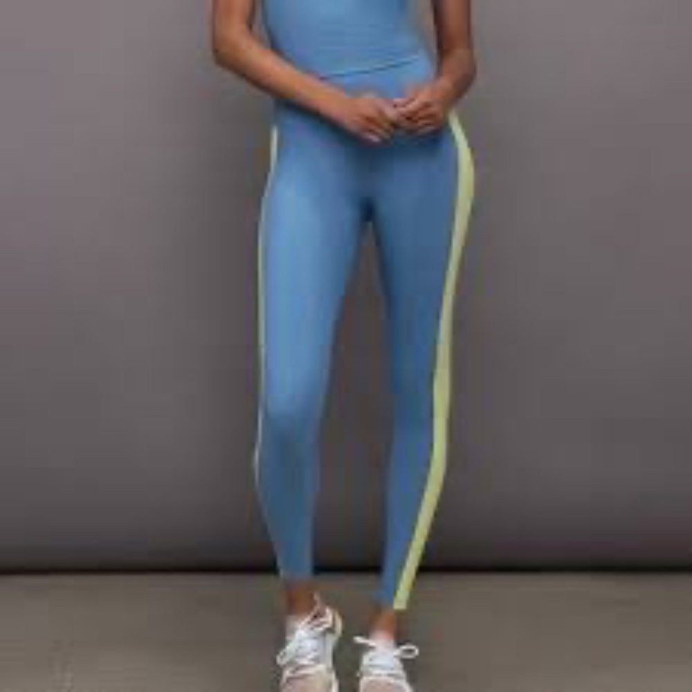 Carbon 38 Blue Yellow Full Length Athletic Athleisure Leggings Size Small